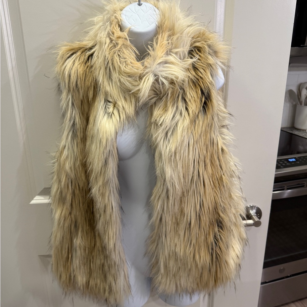 Faux Fur Vest in Tan and Cream